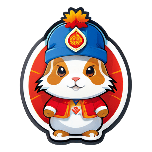 Mitu - xiaomi rabbit. 彼はキルギスタンの伝統帽子であるカルパクをかぶっています。 sticker