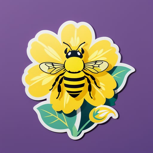 노란색 벌이 꽃을 수분하는 중 sticker