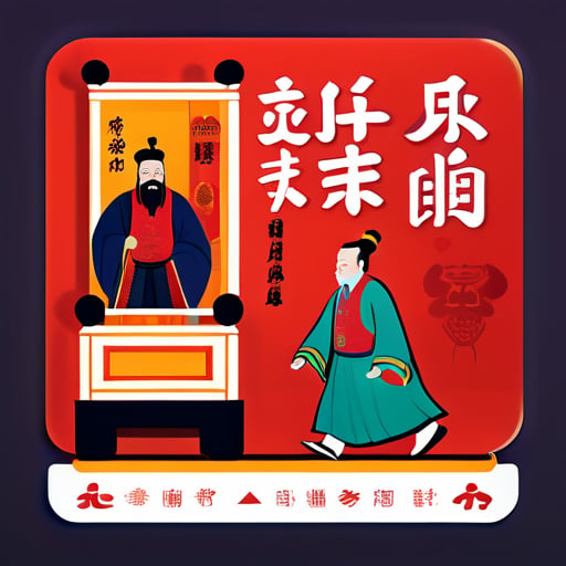 Un hombre se acerca a la espalda de una cama, con algunas palabras en chino que dicen 'Deseo ser Cao Cao en el Sueño de la Mansión Roja'. sticker