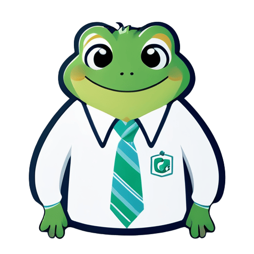 緑色のカエルがかわいらしく微笑んで、白いシャツとネクタイを着た青いセーターを着ており、セーターにはINCOと書かれています。 sticker