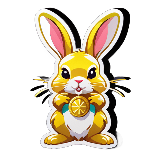Uma imagem de um coelho segurando ouro sticker