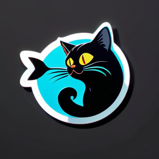 gato negro come pescado sticker