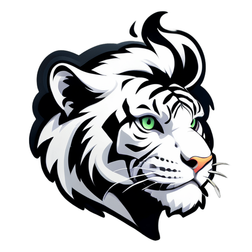 a white tiger face with side view. he looking scary but stylish and like a gentelman with a cigrette sticker