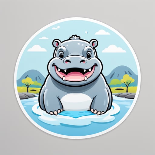 회색 하마가 강에서 목욕하는 모습 sticker