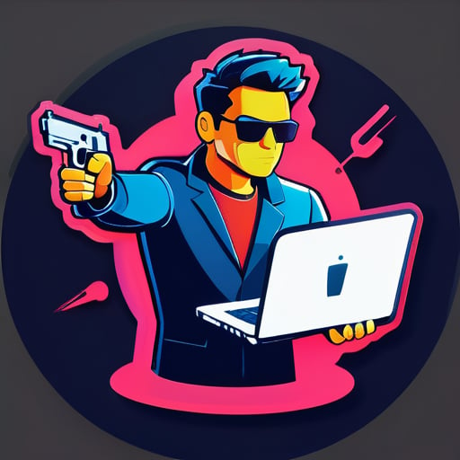 Hombre apuntando con un arma a un portátil sticker