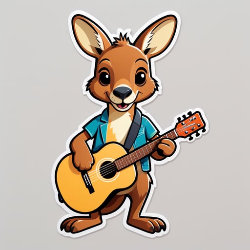 Un kangourou avec une guitare dans sa main gauche et un microphone dans sa main droite sticker