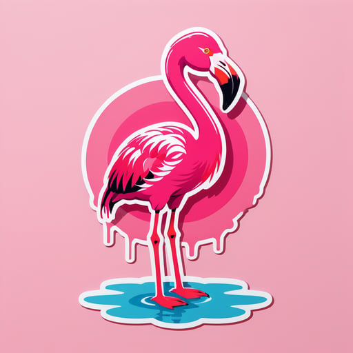 물 속에 서 있는 분홍 플라밍고 sticker
