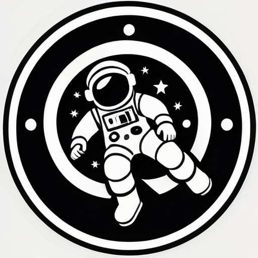 Nintendo 스타일의 우주 비행사, 둥근 모양과 사각형 모양의 상징, 흑백 sticker
