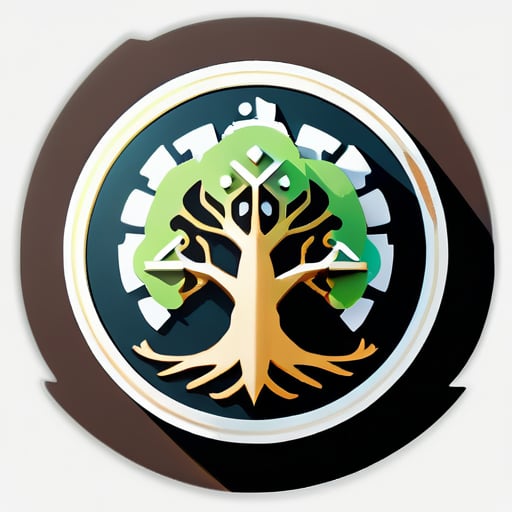 Ich brauche ein Logo, das einen Kompass hat und im Kompass ist ein Baum mit Symbolen für Wissenschaft, Technologie, Ingenieurwesen und Mathematik. sticker