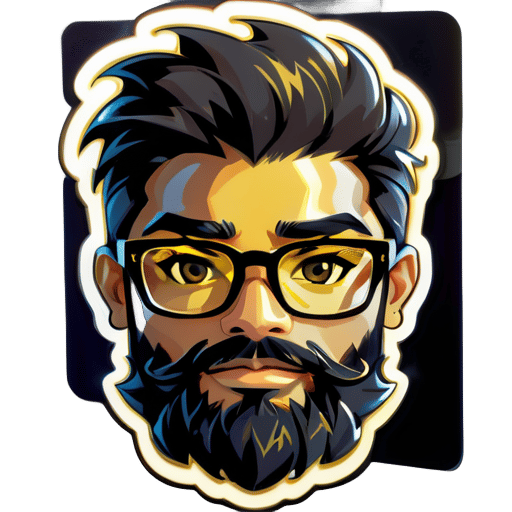 Tạo một sticker cho một người da đen đeo kính màu vàng, là lập trình viên và có râu ngắn sticker