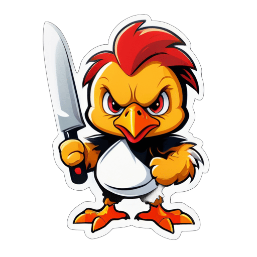 an angry lethal little hen chick holding a huge knife  sticker