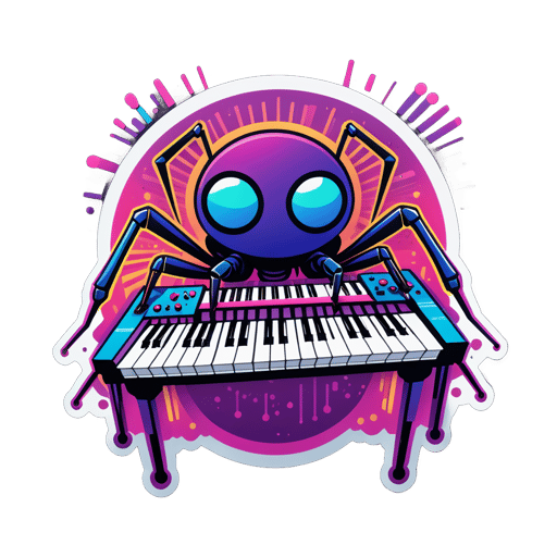 Synth Pop Spider with Synthesizer sticker
