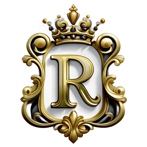 fancy letter r with a crown on top, in style of ultra high detail, ornately detailed, elegant and ornate, highly detailed , ornate and elegant, hyper detailed ornament, detailed letters, detailed intricate elegant, detailed digital 3d art, ornate and hyper detailed, illustration, photorealistic white background sticker