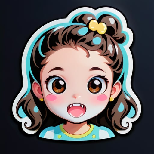 Look, I want a sticker of a girl who has gum in her hair and milk on her face. sticker