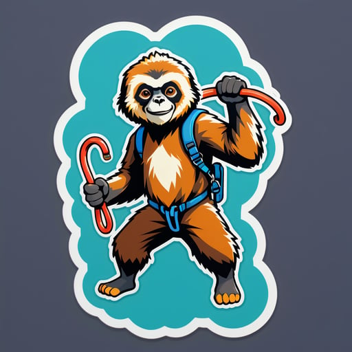 一只长臂猿左手拿着攀岩绳，右手拿着卡拉比纳 sticker