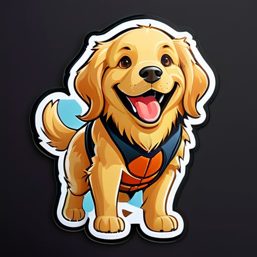 Chú chó retriever màu vàng vui vẻ với một quả bóng rổ sticker