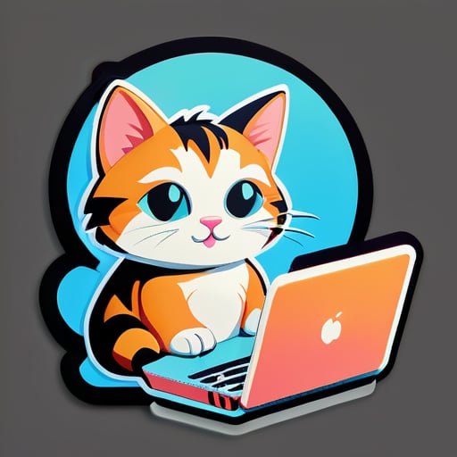 un gato con computadora portátil sticker