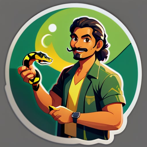 A man holding a snake named achal sticker