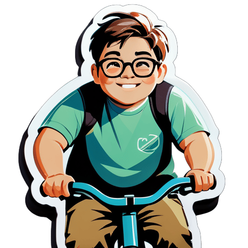ハンサムな男の子が、メガネをかけて、少し太って自転車に乗っている sticker
