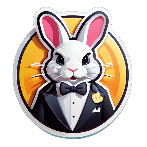 一个穿着燕尾服的兔子作为标志。3D 图片 sticker