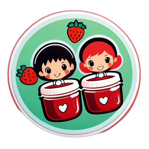 Three friends making strawberry jam together sticker