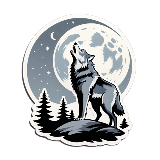 Lobo Cinzento Uivando para a Lua sticker