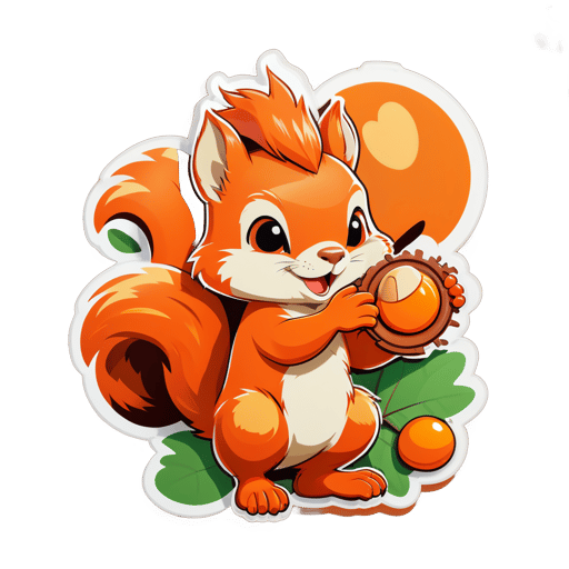 Écureuil orange collectant des glands sticker