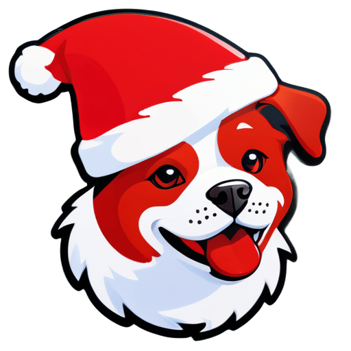 개, 크리스마스 빨간 모자, 눈 sticker