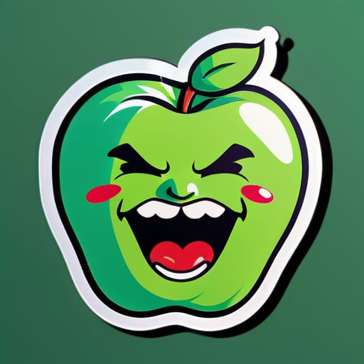 There is a head of a person in the apple's mouth sticker