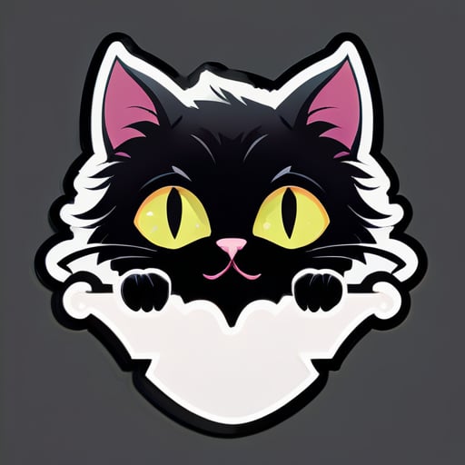 a  digital illustration comic art style gothic peeking cat sticker with half face and paws showing sticker