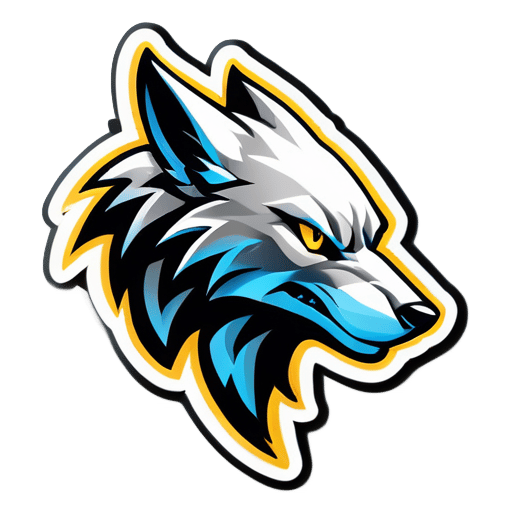Một hình bóng sói mạ vàng mượt mà, với những điểm nhấn kim loại để tăng sự sáng bóng. Văn bản 'SilverProwl Gaming' sắc nét và động lực, phản ánh sự nhanh nhẹn của con sói. sticker