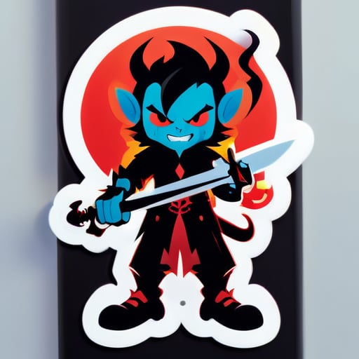 Devil with a sword in his hand sticker