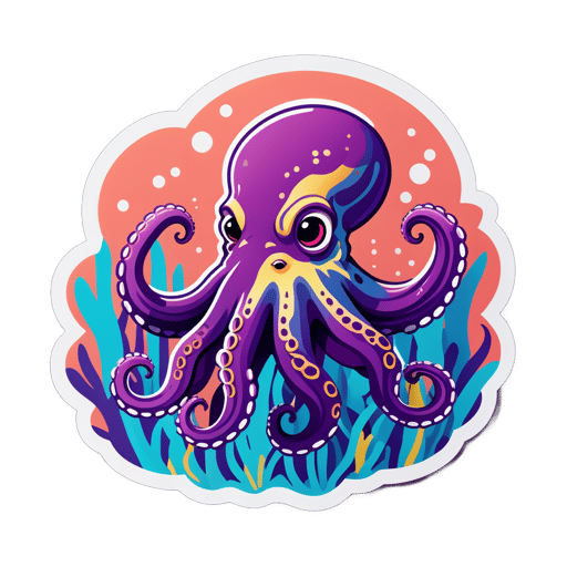 Purple Octopus Swimming in the Coral Reef sticker