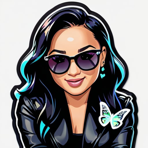Demi lovato wearing a black jacket with sunglasses holding butterflies  sticker