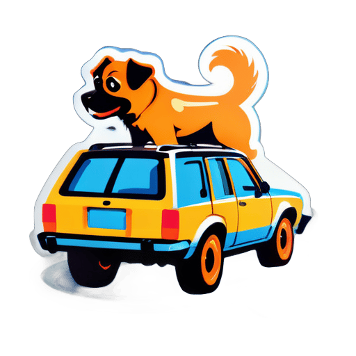 dog try to paint the car
 sticker