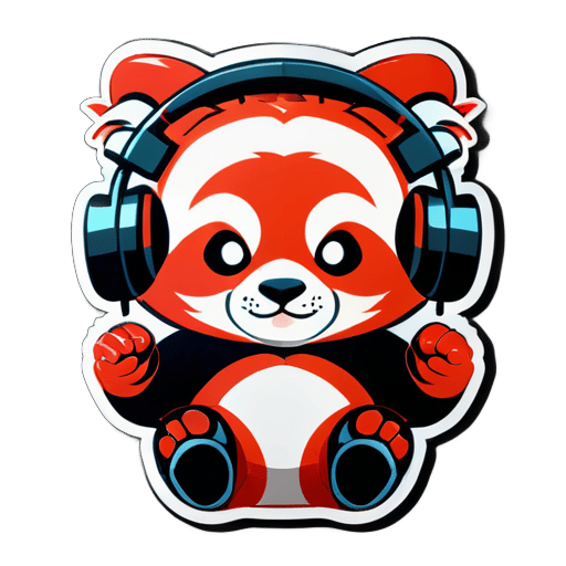 panda rojo practicando kung fu escuchando música con auriculares sticker