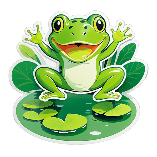 Green Frog Jumping on Lily Pads sticker