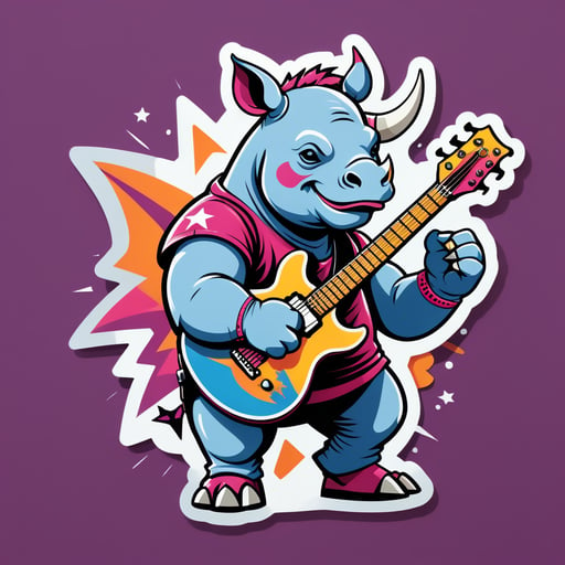 Rock Star Rhino with Guitar sticker