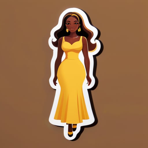 曲線玲瓏、皮膚黝黑的女士，穿著米色和黃色連衣裙 sticker