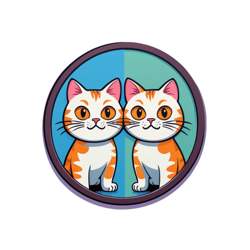 Chat confus et miroir : Tête penchée, expression perplexe dans le reflet du miroir. sticker