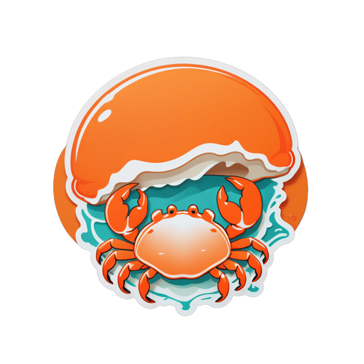橙色螃蟹夾著一個海貝殼 sticker