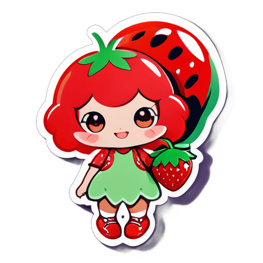 귀여운 딸기가 쇼핑백을 들고 있는 모습 sticker