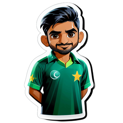 바바르 아자무가 파키스탄 국가 남자 크리켓 팀의 저지를 입고 있는 모습 sticker
