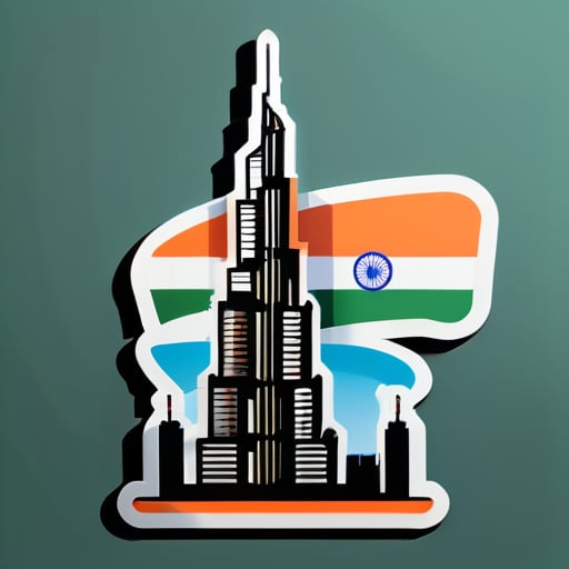 Quiero el Burj Khalifa con la bandera de la India sticker