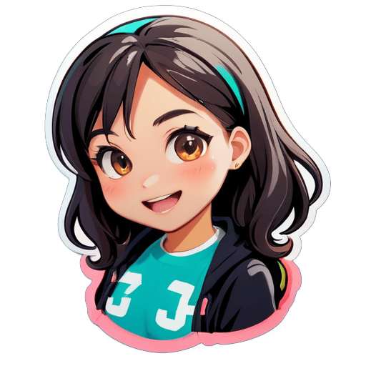 highschool girl sticker for social app where she is excited by an anouncement sticker