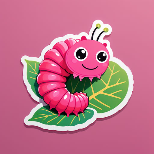 Pink Caterpillar Munching on a Leaf sticker