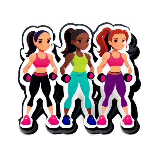 group of girls fitness sticker