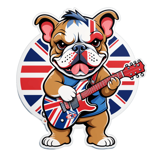 Britpop Bulldog con guitarra de la bandera de Reino Unido sticker