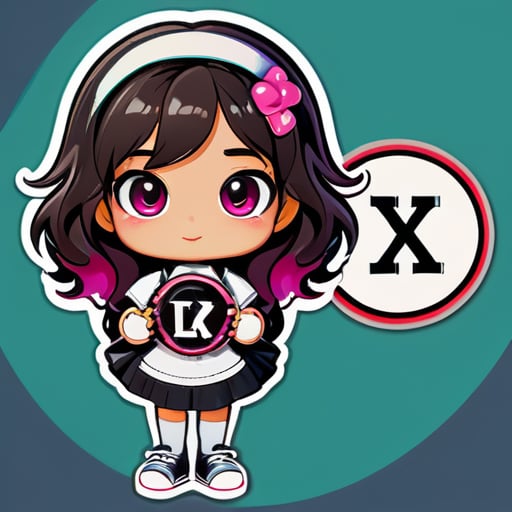 Create a mascot logo. The mascot should be a girl with dark, wavy hair, holding a tambourine in her hand. Below the mascot, it should have the letters 'KEYLA'. sticker