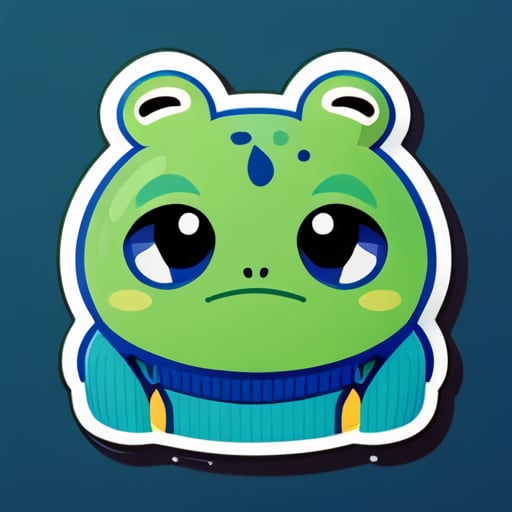  A green frog with exhausted face and wearing blue sweater and "INCO" written on it sticker
